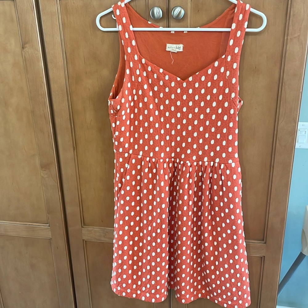 Maison Jules Womens medium Sweethear Neck Polkadot Dress Orange White